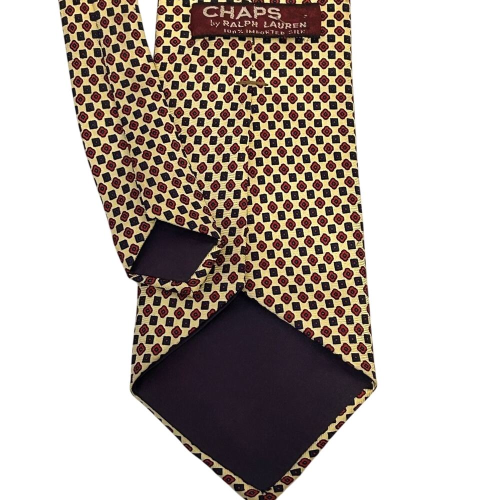 Vintage Chaps by Ralph Lauren 100% silk yellow and burgundy necktie